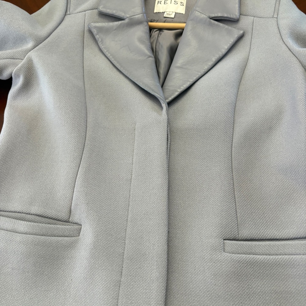 REISS Grey Wool Blend Coat with‎ Leather Trim Medium Gray Old Money M - Picture 10 of 16